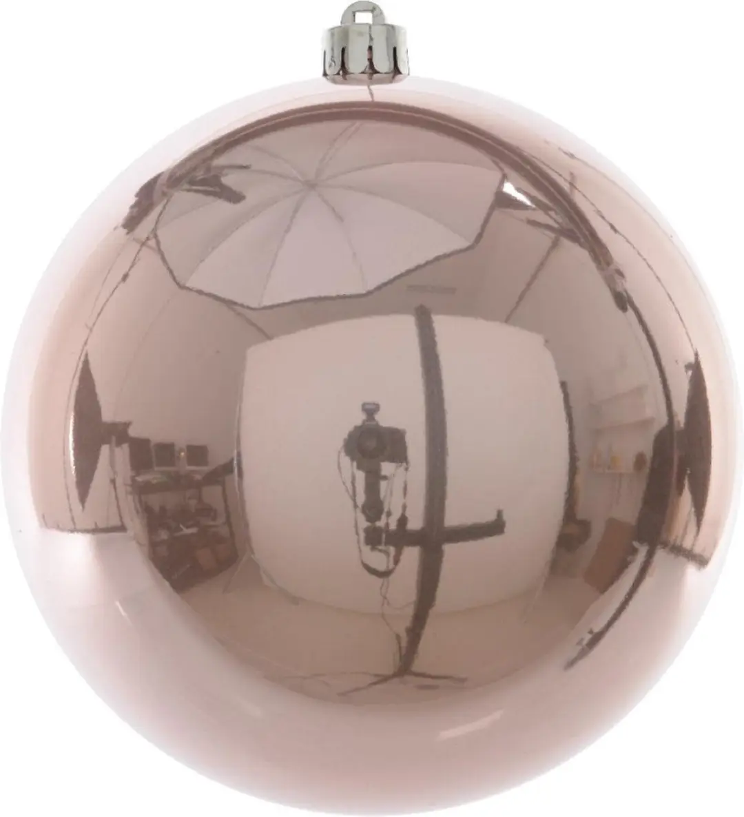 Kerstbal plastic emaille/140mm/poeder roze