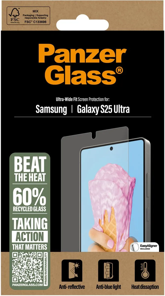 PanzerGlass All-in-One Ultra-Wide Fit Anti-Bacterial Screenprotector geschikt voor Samsung Galaxy S25 Ultra