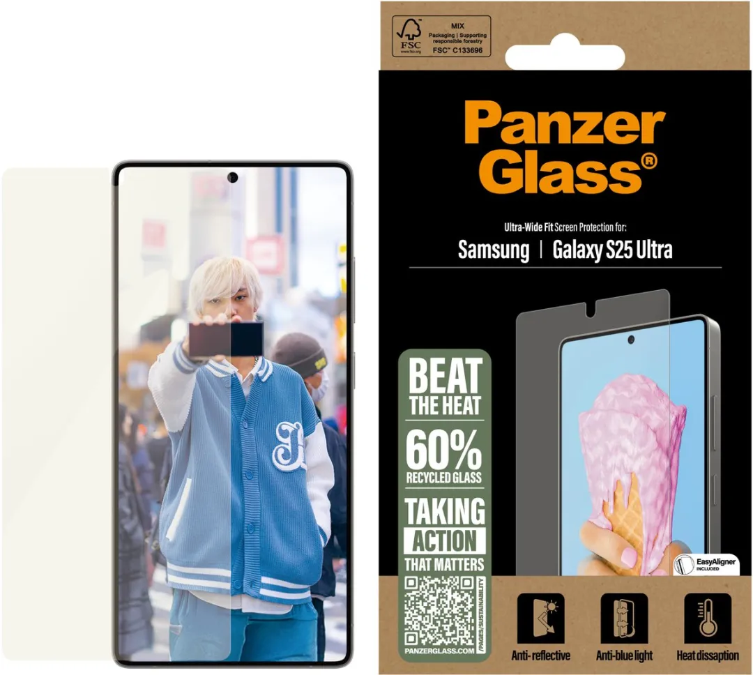 PanzerGlass All-in-One Ultra-Wide Fit Anti-Bacterial Screenprotector geschikt voor Samsung Galaxy S25 Ultra