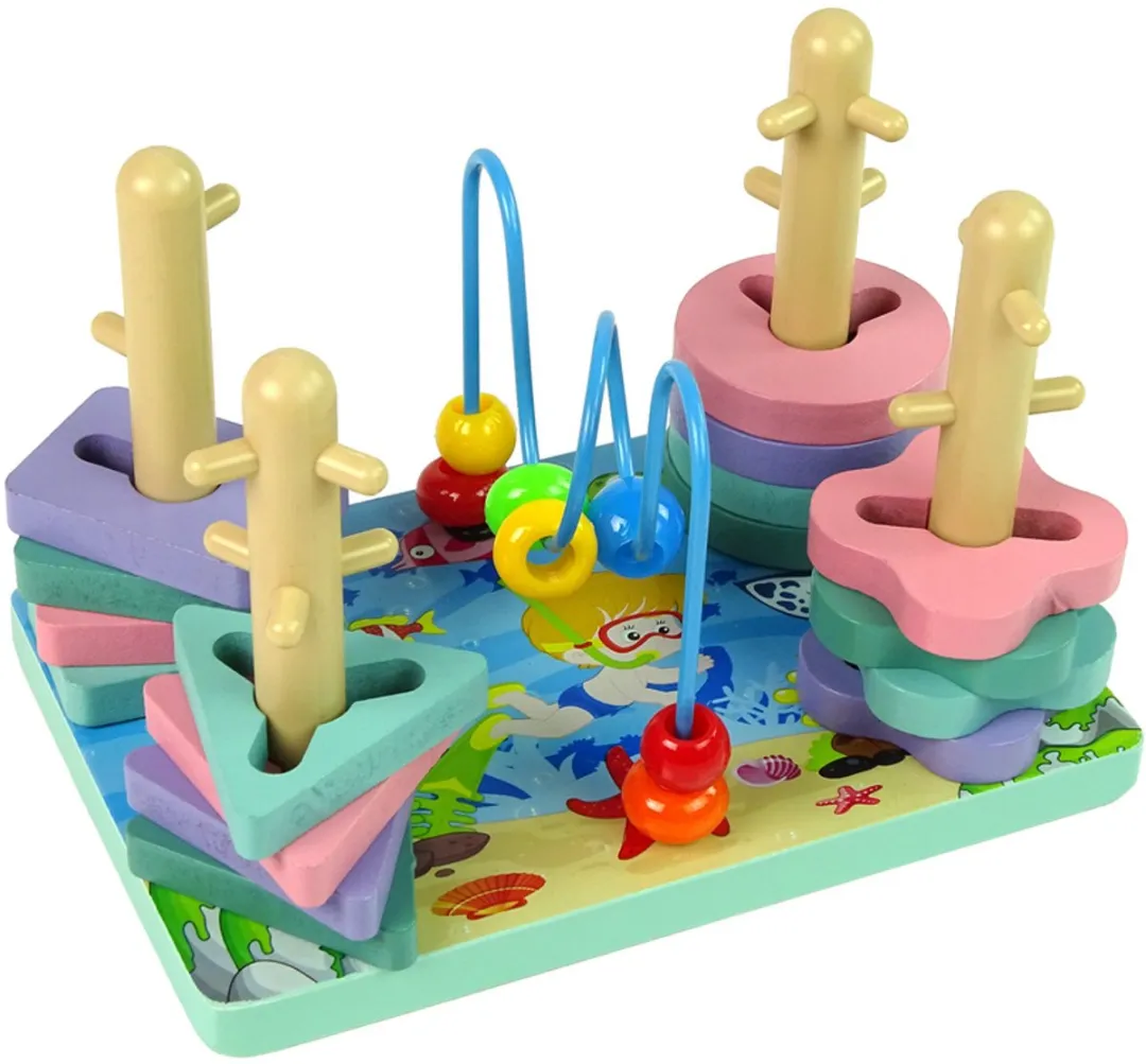 Lean Toys Houten Blokken Zeewereld Sorteerbord - 20 Stuks