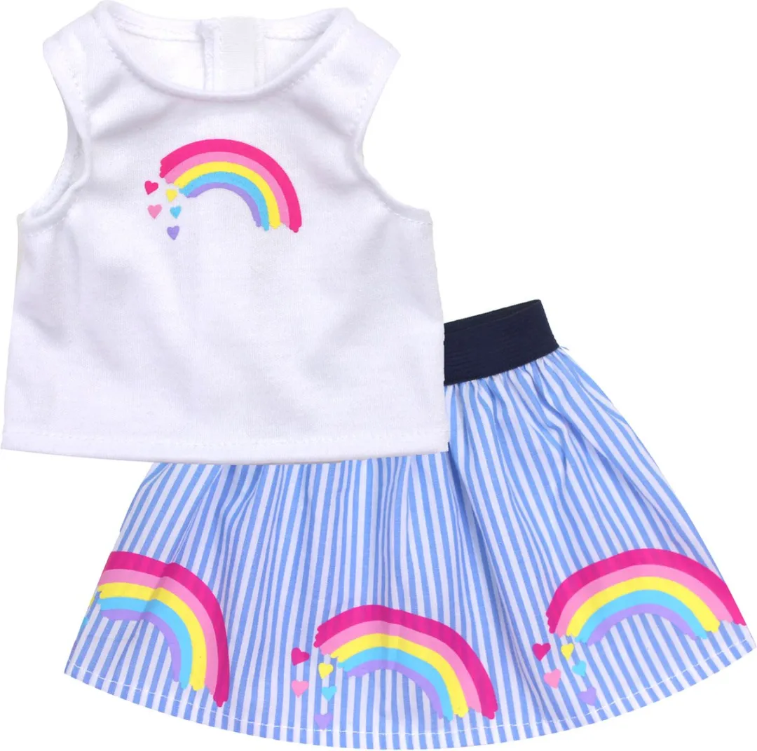 Sophia's Poppenkledingset voor Modepop - Shirt en Rok - Poppen Accessoires - Regenboog/Wit