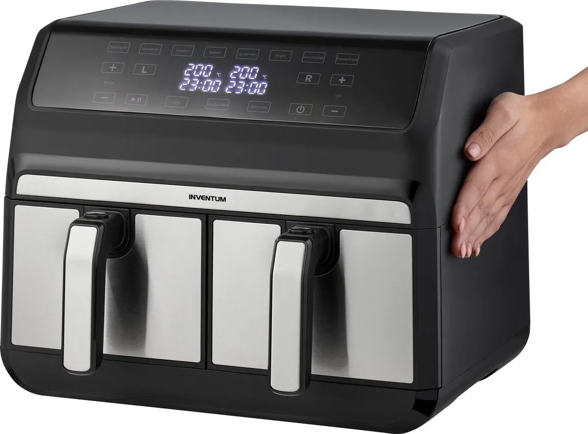 Inventum GF800HLD Dubbele Airfryer 1700W - 2x4L - 8 Programma's - Zwart/RVS