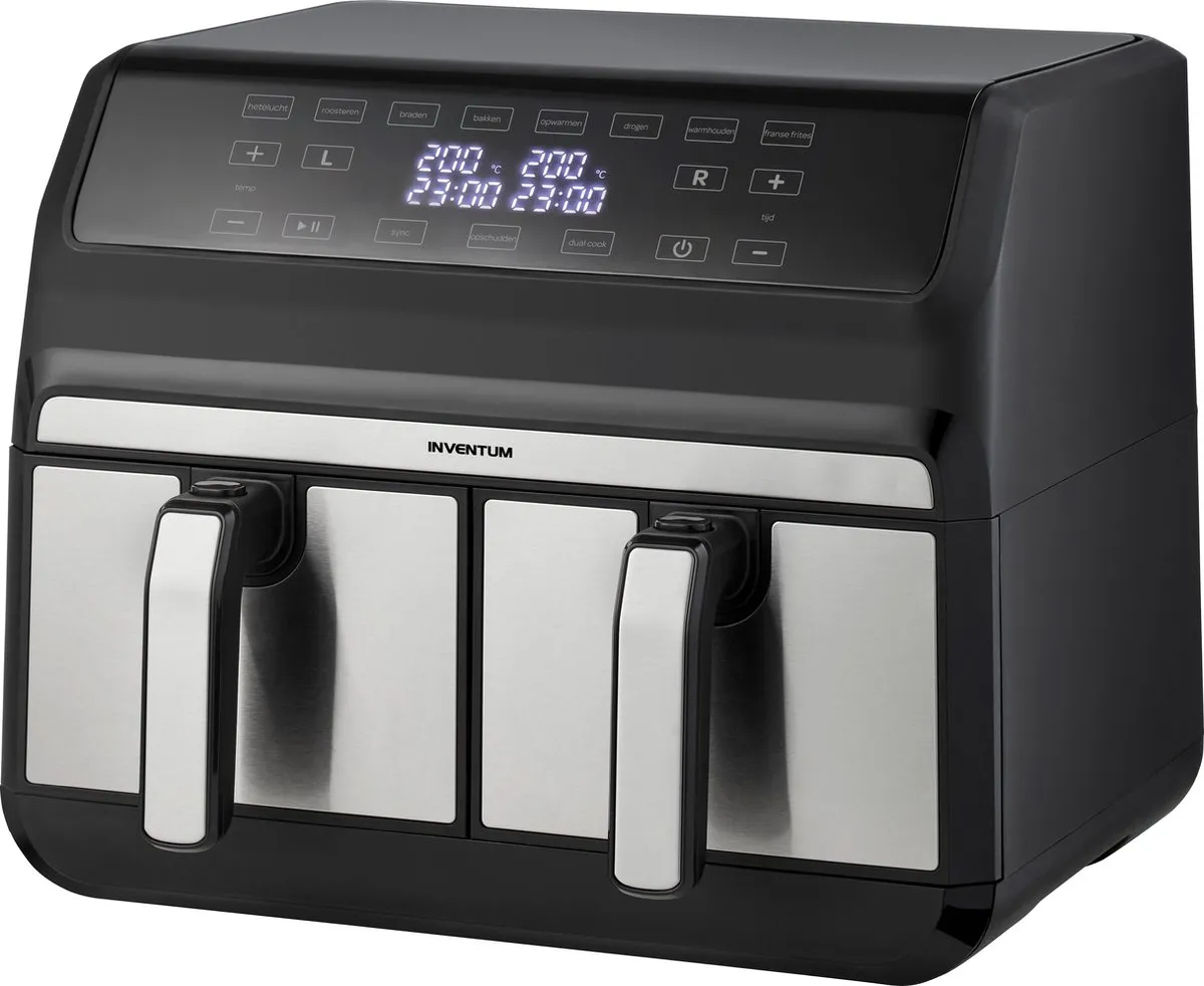 Inventum GF800HLD Dubbele Airfryer 1700W - 2x4L - 8 Programma's - Zwart/RVS