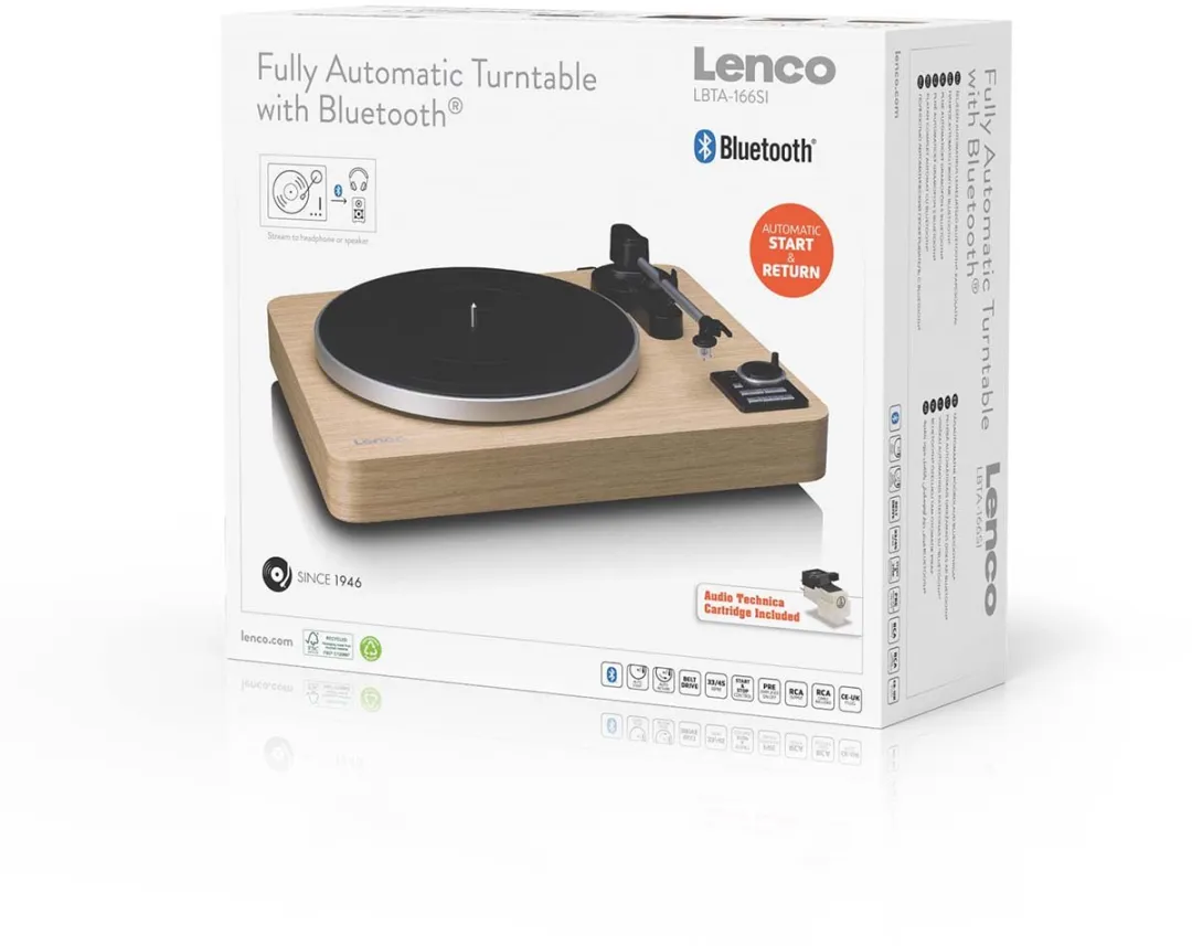 Lenco Platenspeler - Volledig automatische Platenspeler - Bluetooth en Voorversterker - LBTA-166SI - Hout