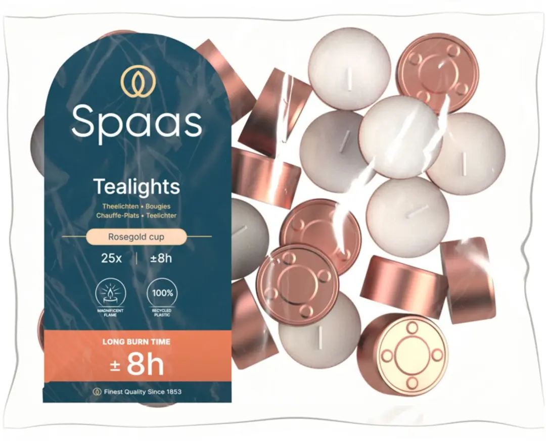 Spaas Theelichten 8 Branduren Rosé 25 stuks