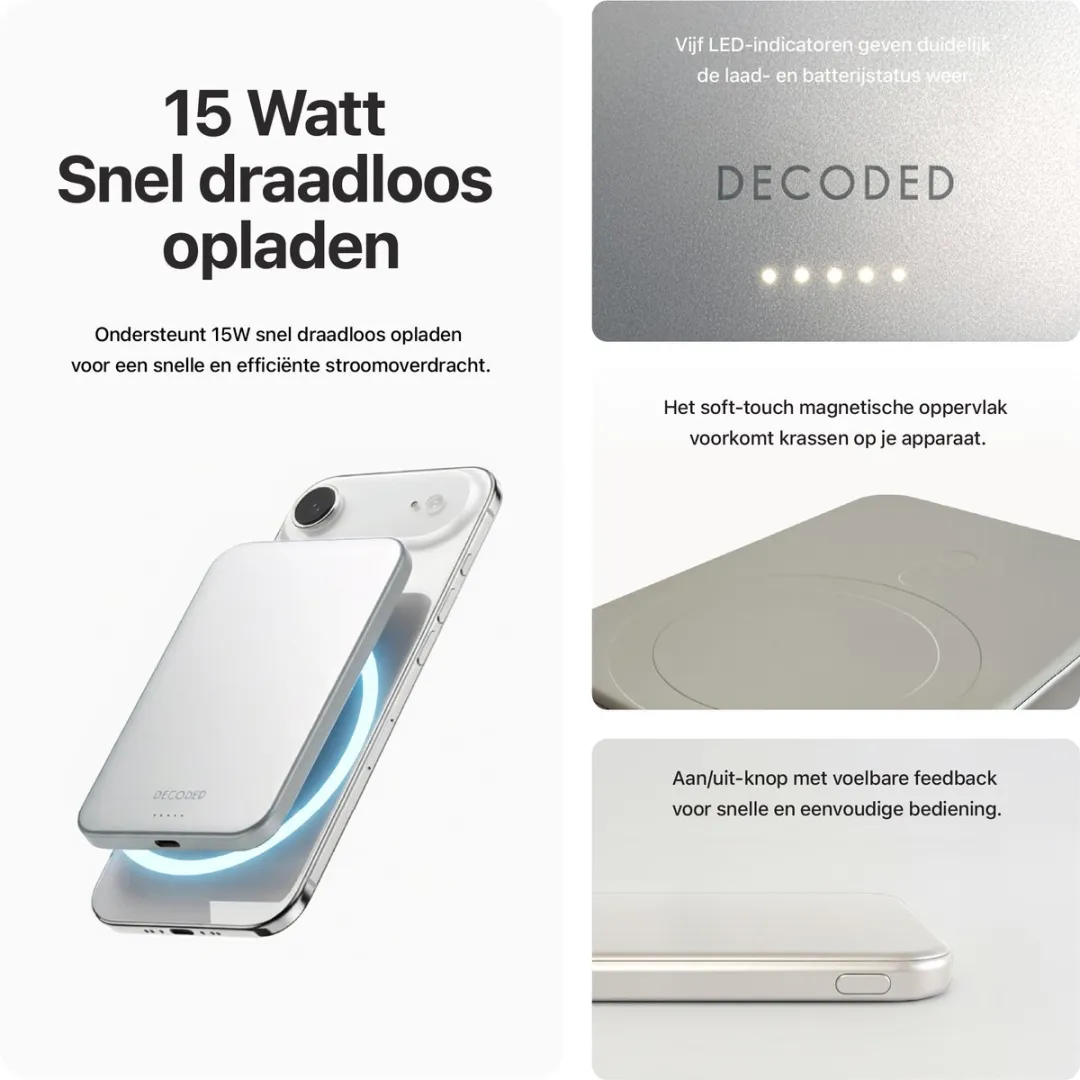 Decoded Nano Mag Powerbank 3000mAh - MagSafe 7.5W - Zilver