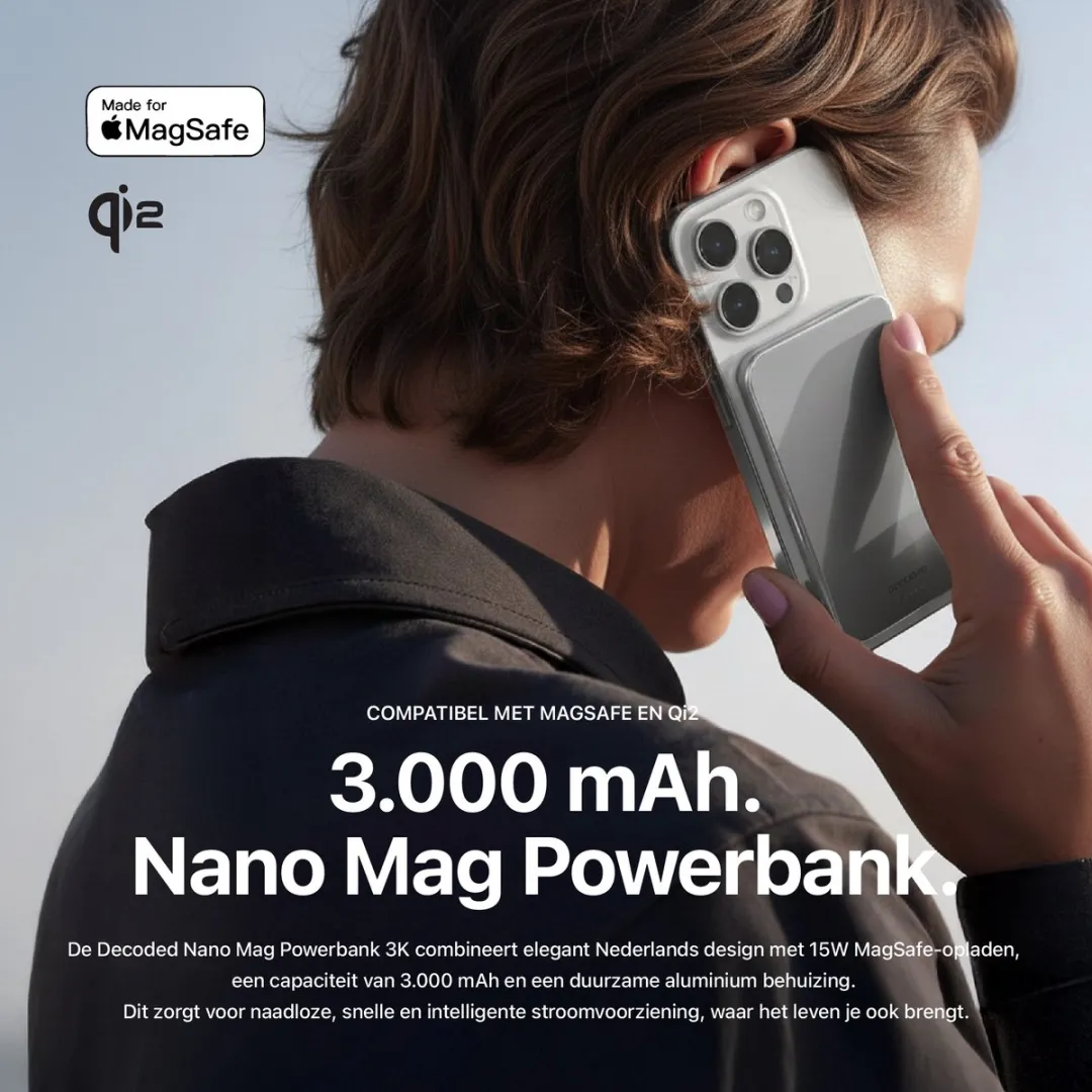 Decoded Nano Mag Powerbank 3000mAh - MagSafe 7.5W - Zilver