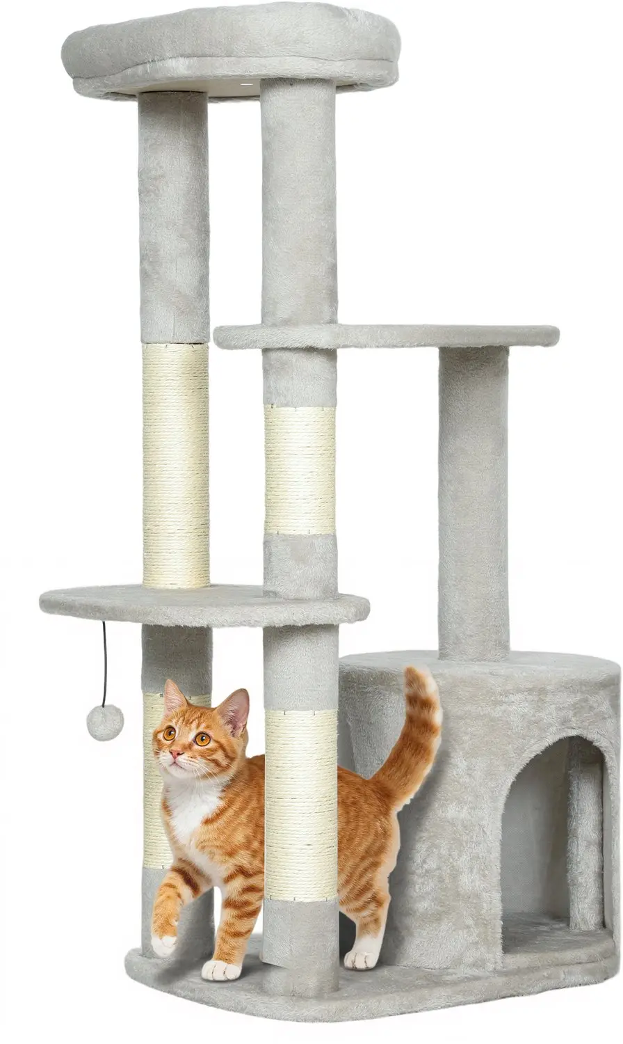 PawHut Kattenboom Spaanplaat, polyester 60L x 45B x 114H cm Lichtgrijs