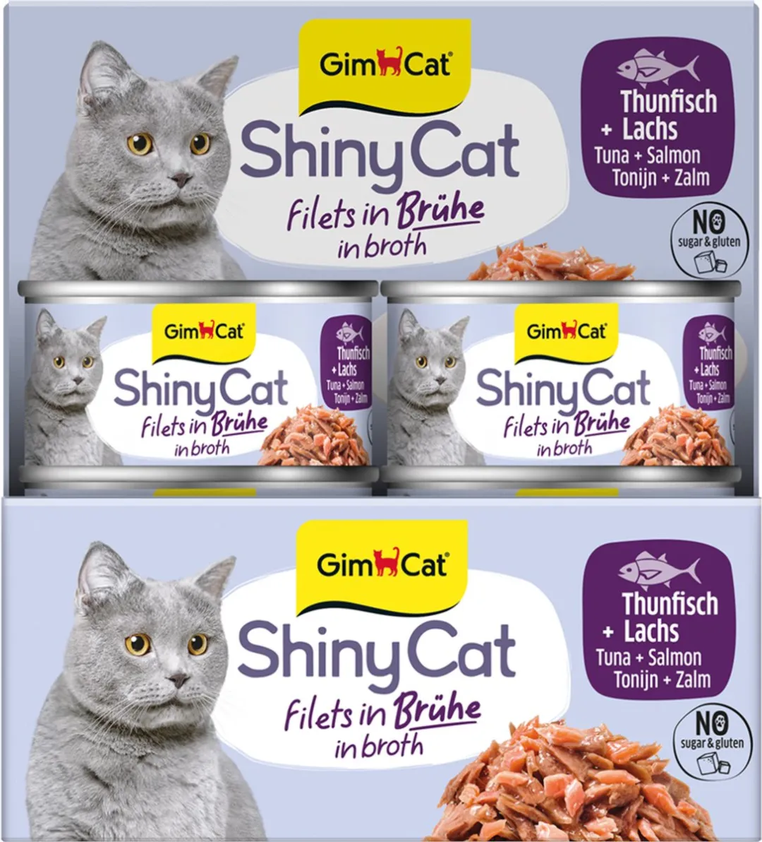 GimCat ShinyCat Filets in Broth Tonijn & Zalm - 24 Stuks