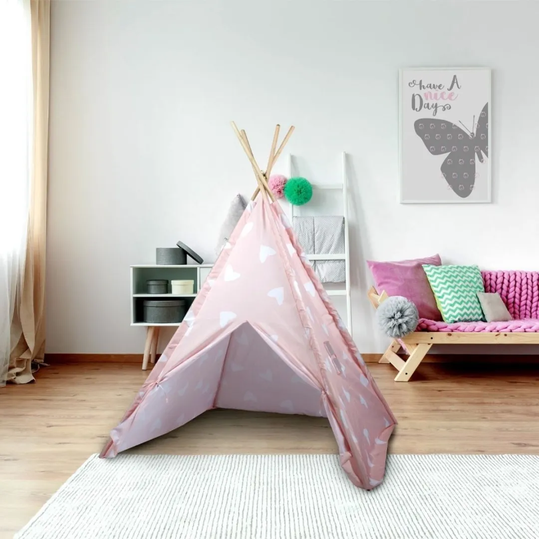 Eddy Toys Tipi Tent Mini Speelhuisje - Roze & Wit