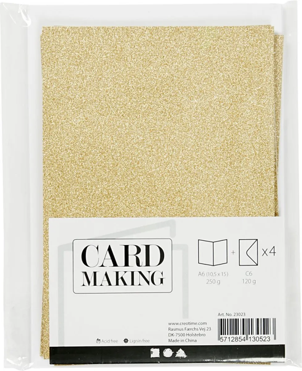 Creativ Company Kaarten & Enveloppen A6 Glitter Goud - 4 Stuks