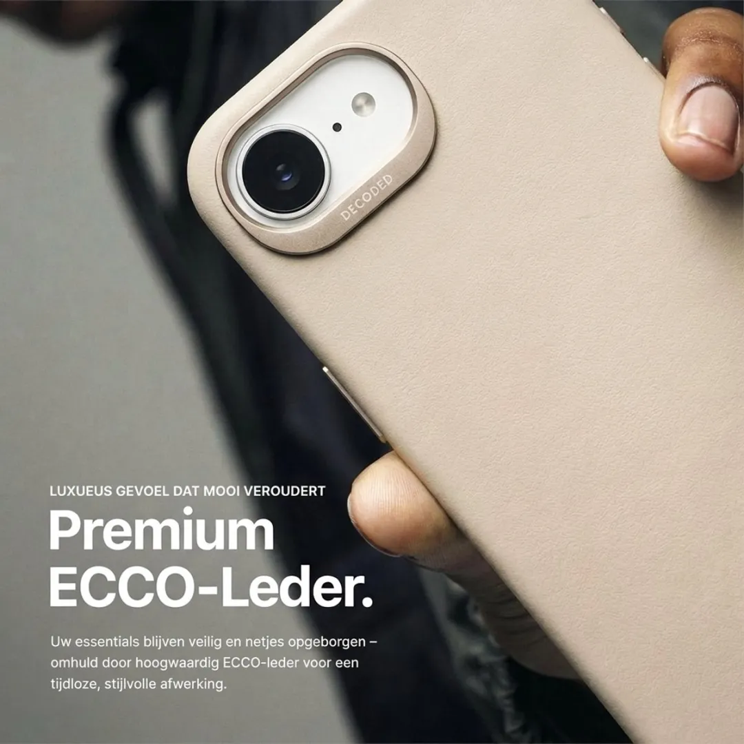 DECODED Leren Hoesje voor iPhone 17e/16e - Premium ECCO Leer - Geschikt voor MagSafe - Draadloos Oplaadbaar - Schokbestendig Hoes - Beige