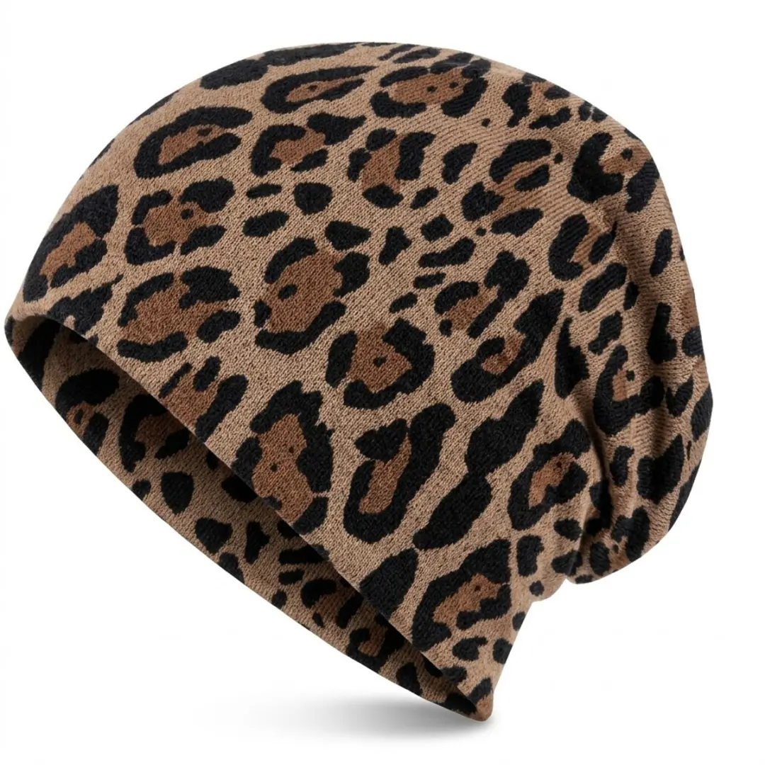 Bruin zwart badmuts dames met luipaardprint en geplooid ontwerp – elastische zwem muts voor lang haar en grotere hoofdmaten – comfortabele badmuts voor zwemmen en zwembad