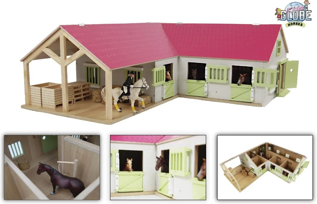 Kids Globe Paardenstal Roze 1:24 - 4 Meubels