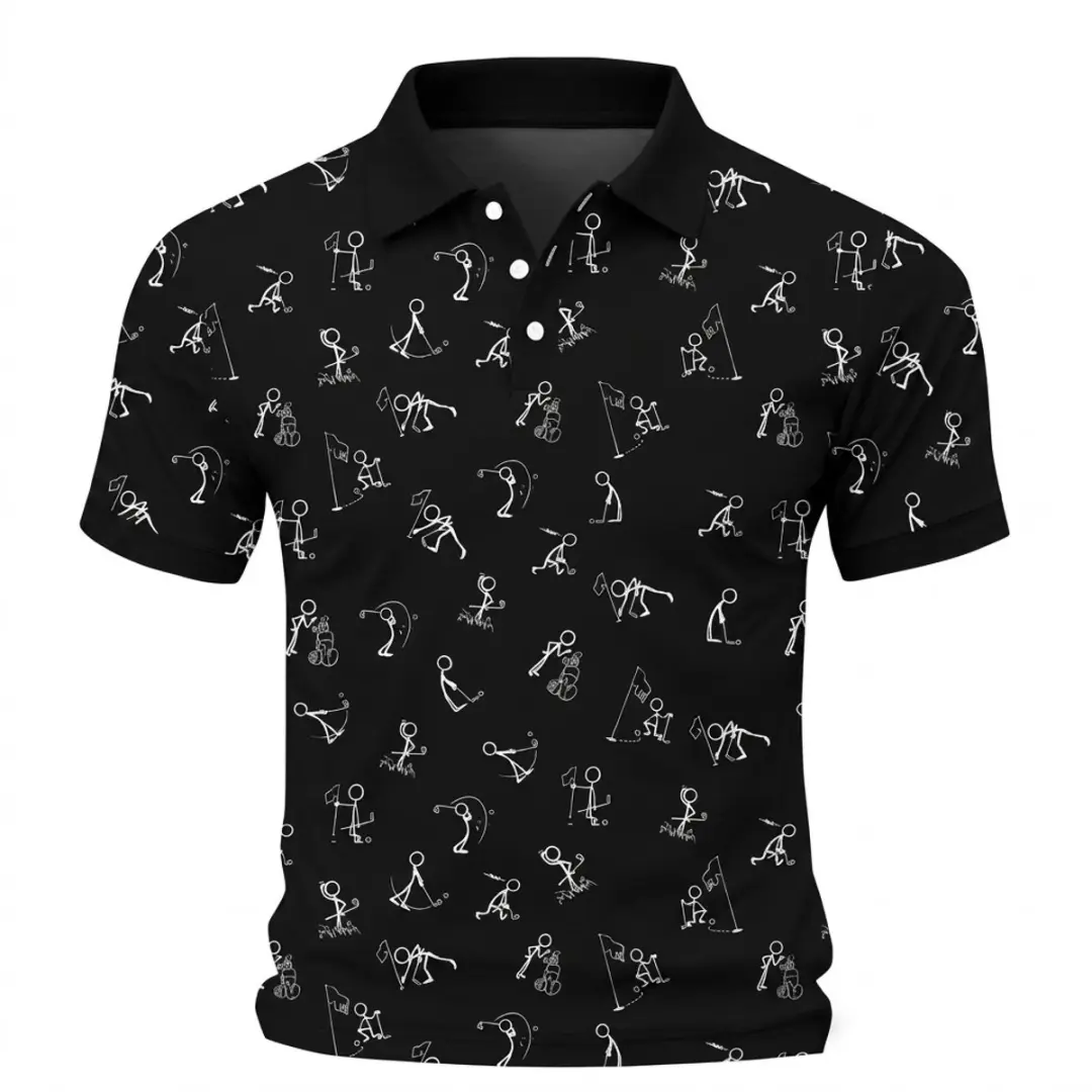 Zwart Golf Polo Shirt Heren Maat S Korte Mouw Casual Outdoor Digitale Print All