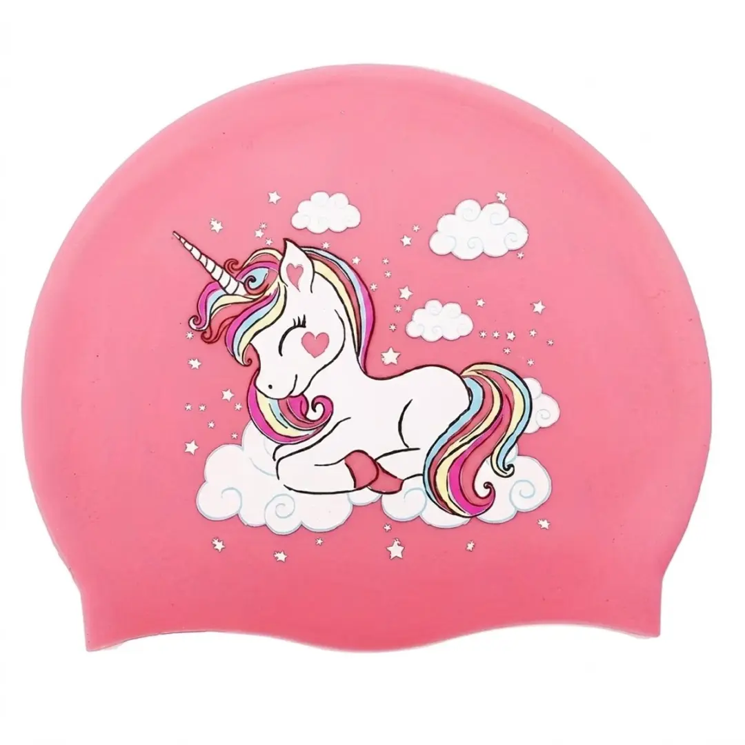 Roze badmuts kinderen met eenhoorn print