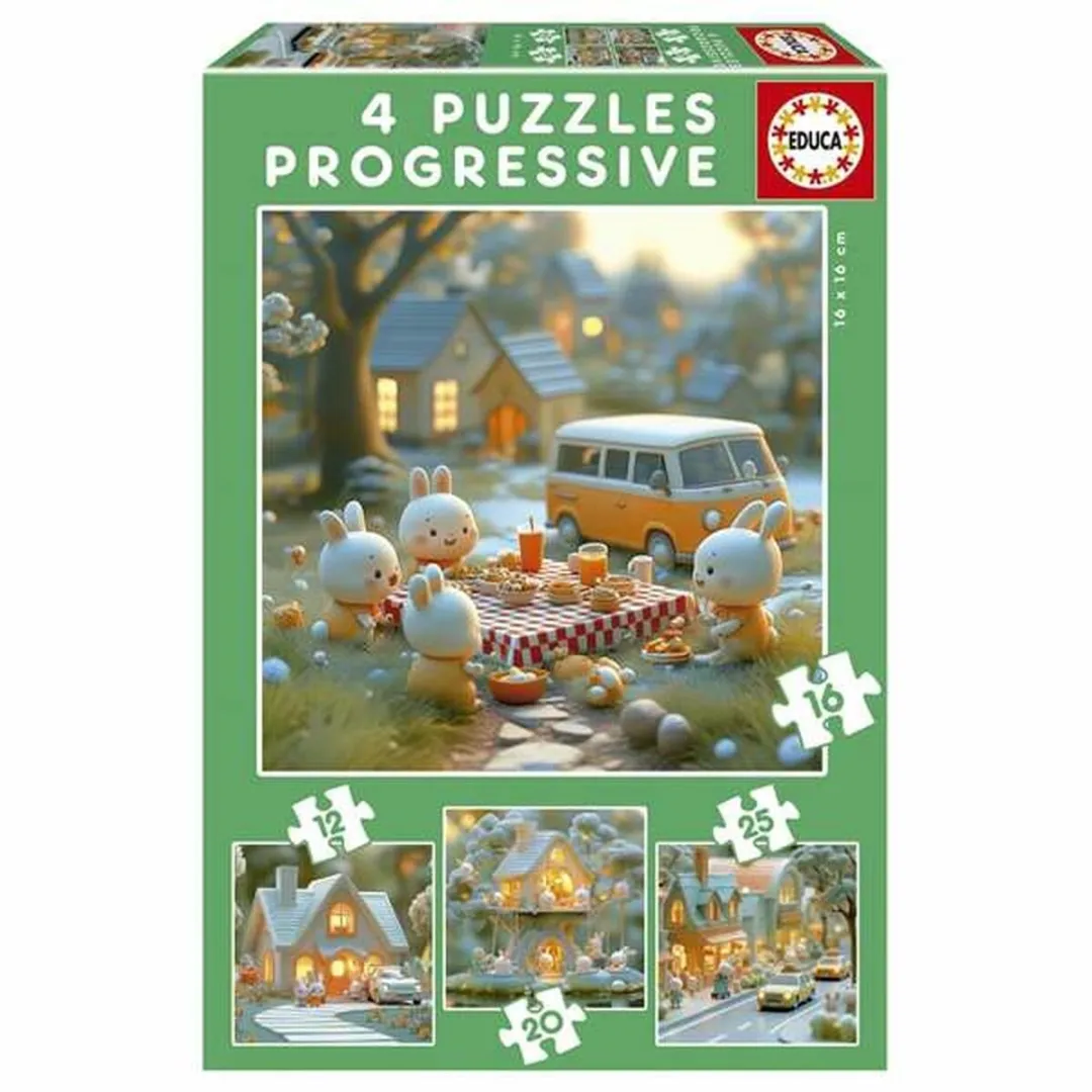 Educa Konijn Puzzel 12-25 Onderdelen - 4 Stuks