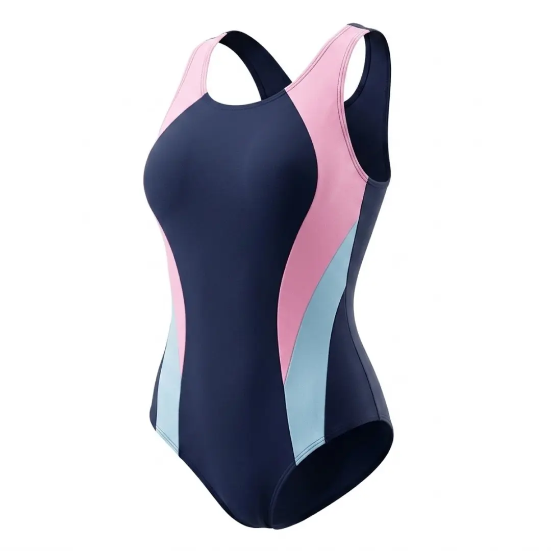 Donkerblauw Roze Lichtblauw Sport Badpak Dames Maat S
