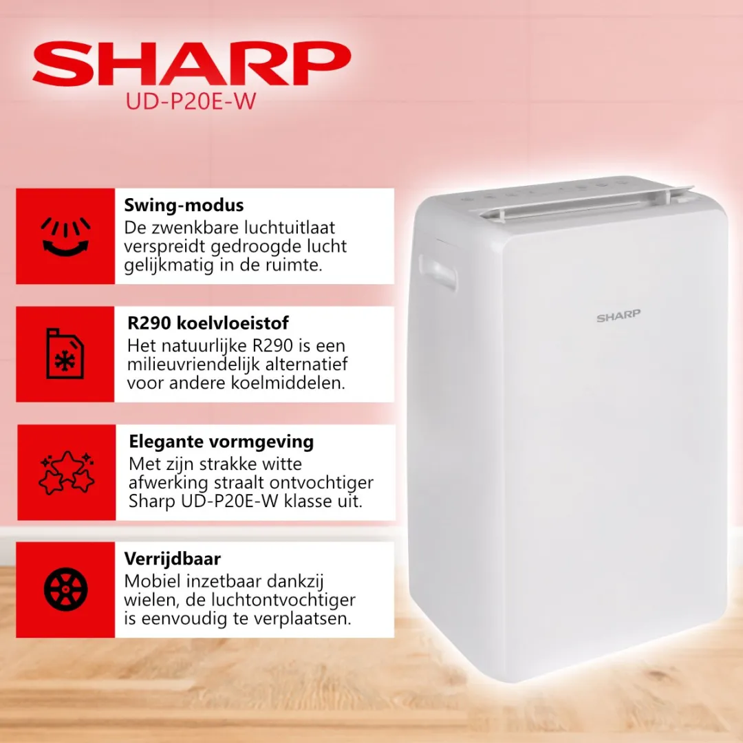 Sharp UD-P20E-W Luchtontvochtiger 270W - 3.8L - Wit