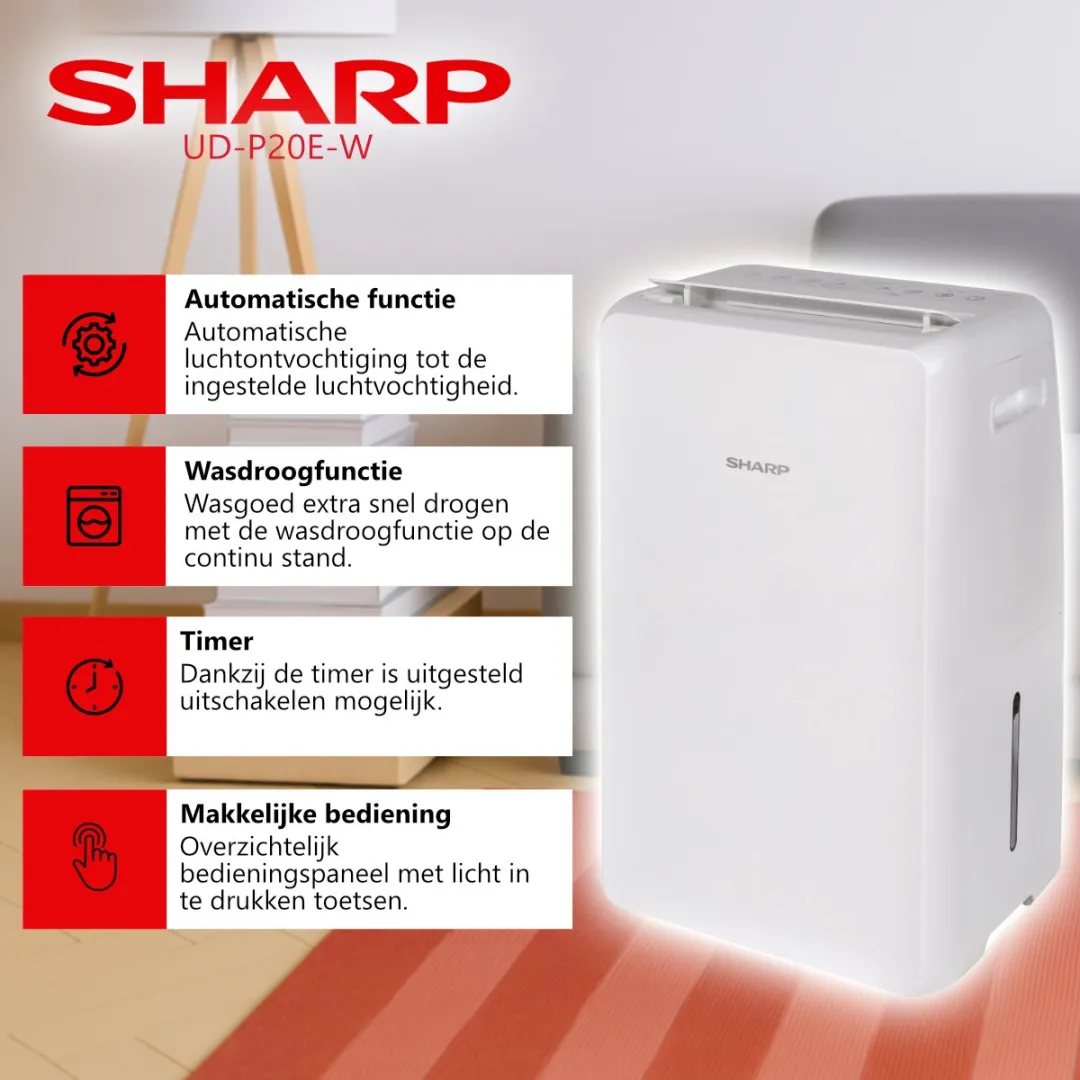 Sharp UD-P20E-W Luchtontvochtiger 270W - 3.8L - Wit - afbeelding 6 van 6