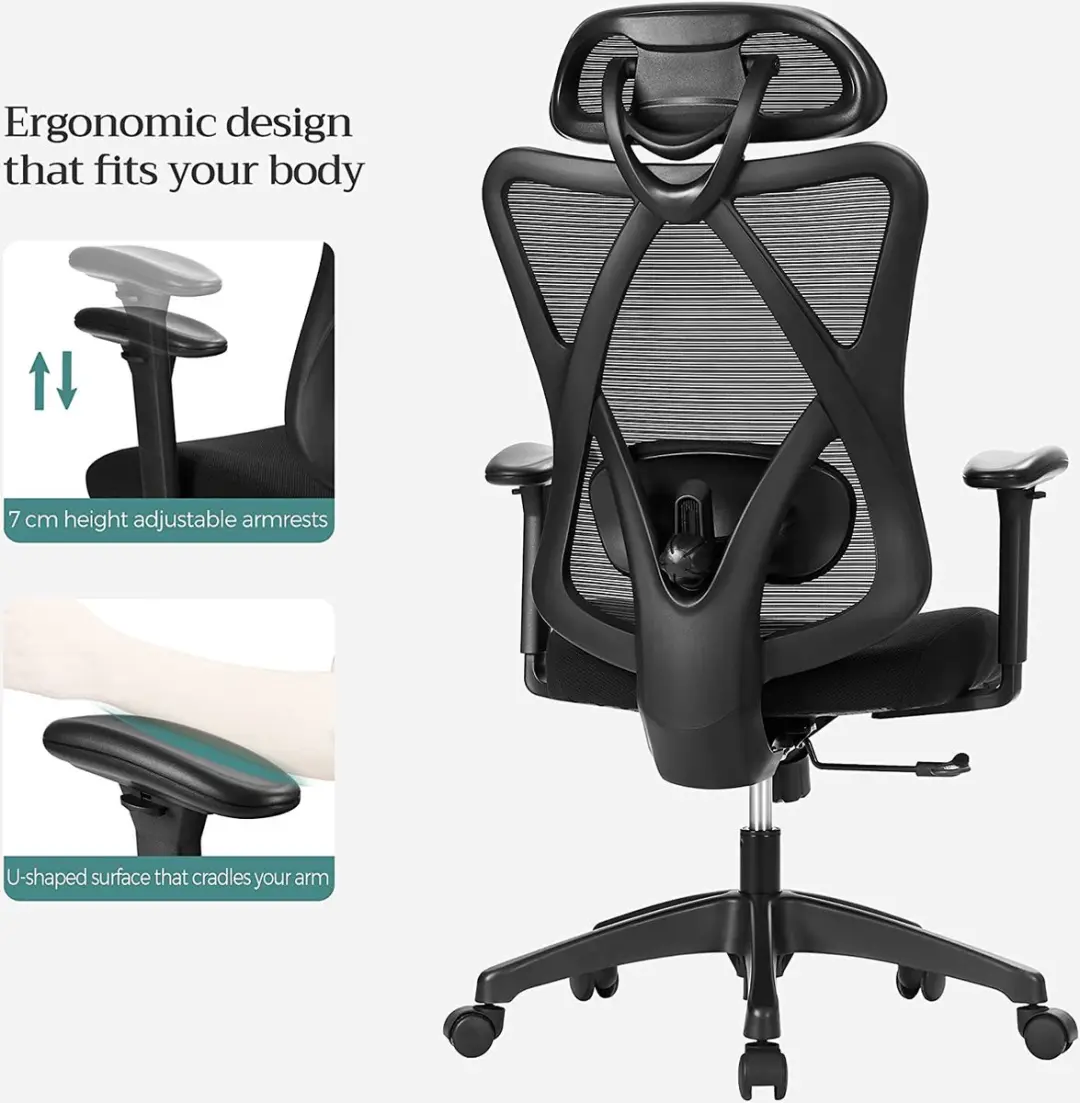 Ergonomische Bureaustoel met Lendensteun - Zwart - afbeelding 2 van 6