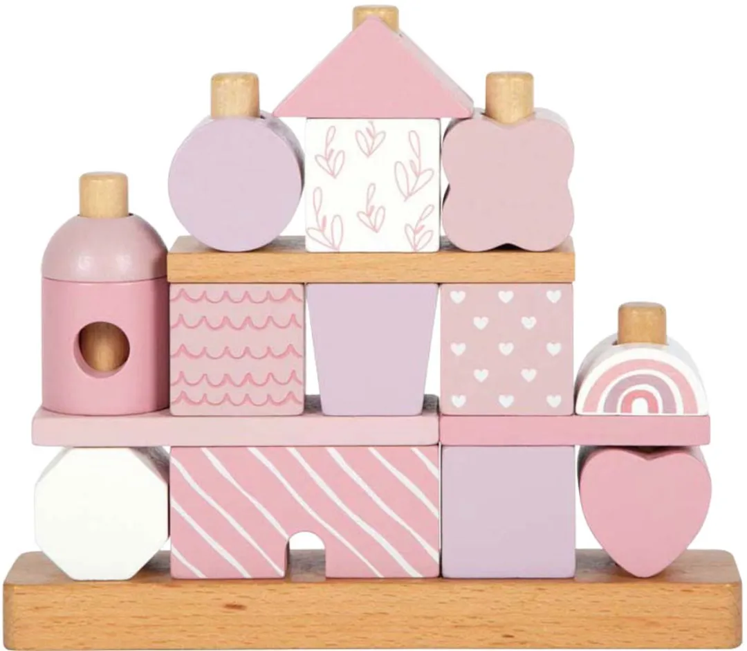 Small Foot Houten Stapelhuis Roze - 18 Stuks