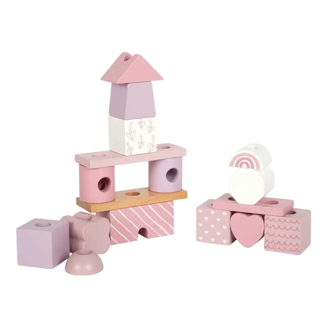 Small Foot Houten Stapelhuis Roze - 18 Stuks
