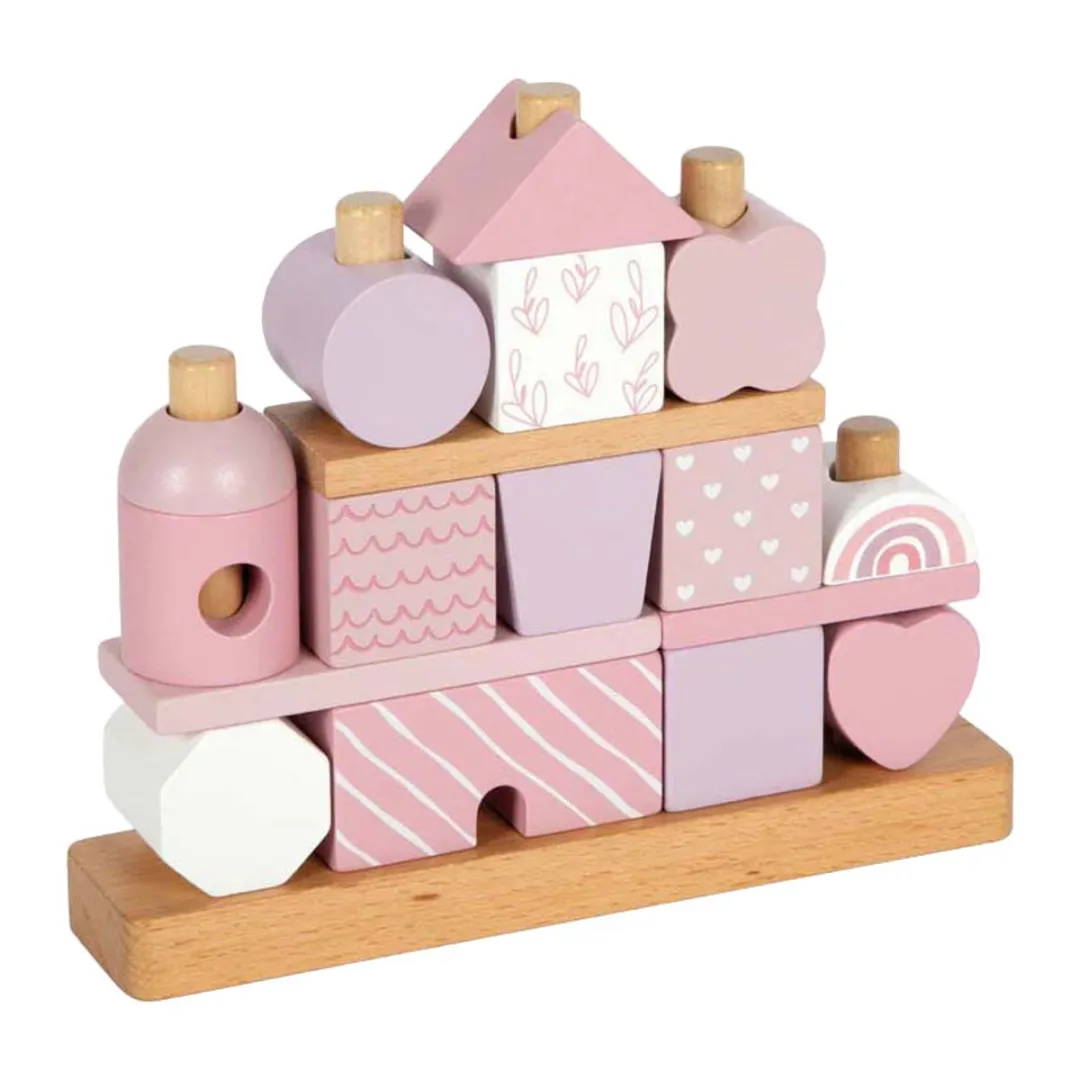 Small Foot Houten Stapelhuis Roze - 18 Stuks