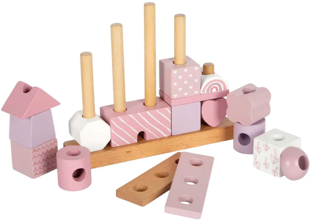 Small Foot Houten Stapelhuis Roze - 18 Stuks