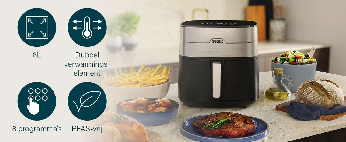 Princess 182280 Digitale Airfryer 8L - 2000W - Zwart