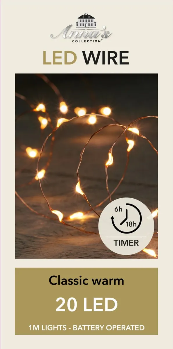 Anna's Collection Lichtsnoer 2x20 LED - 100cm - Koper - Warm wit