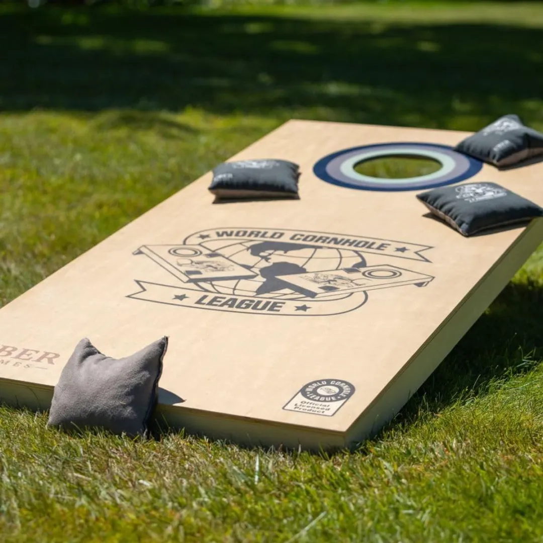 Ubergames World Cornhole League Set - 120x60cm - 16 Bean Bags - Bruin/Blauw