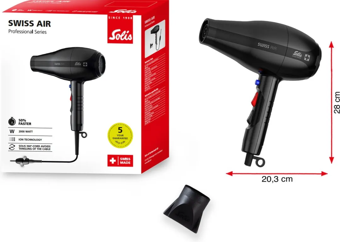 Solis Swiss Air 3802 Ionische Haardroger 2000W - Zwart