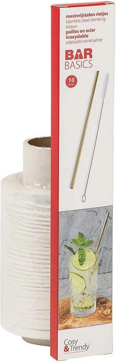 Cosy&Trendy RVS Rietjes met Borstel 21,4cm - Goud - 10 Stuks