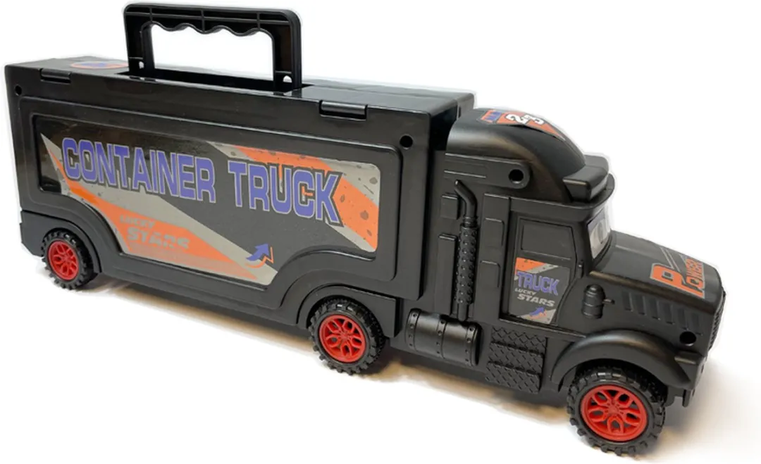 Bouw vrachtwagen transporter truck - speelgoed mini werkvoertuigen - transporter 6-delig set koffer - Oplegger - 34cm