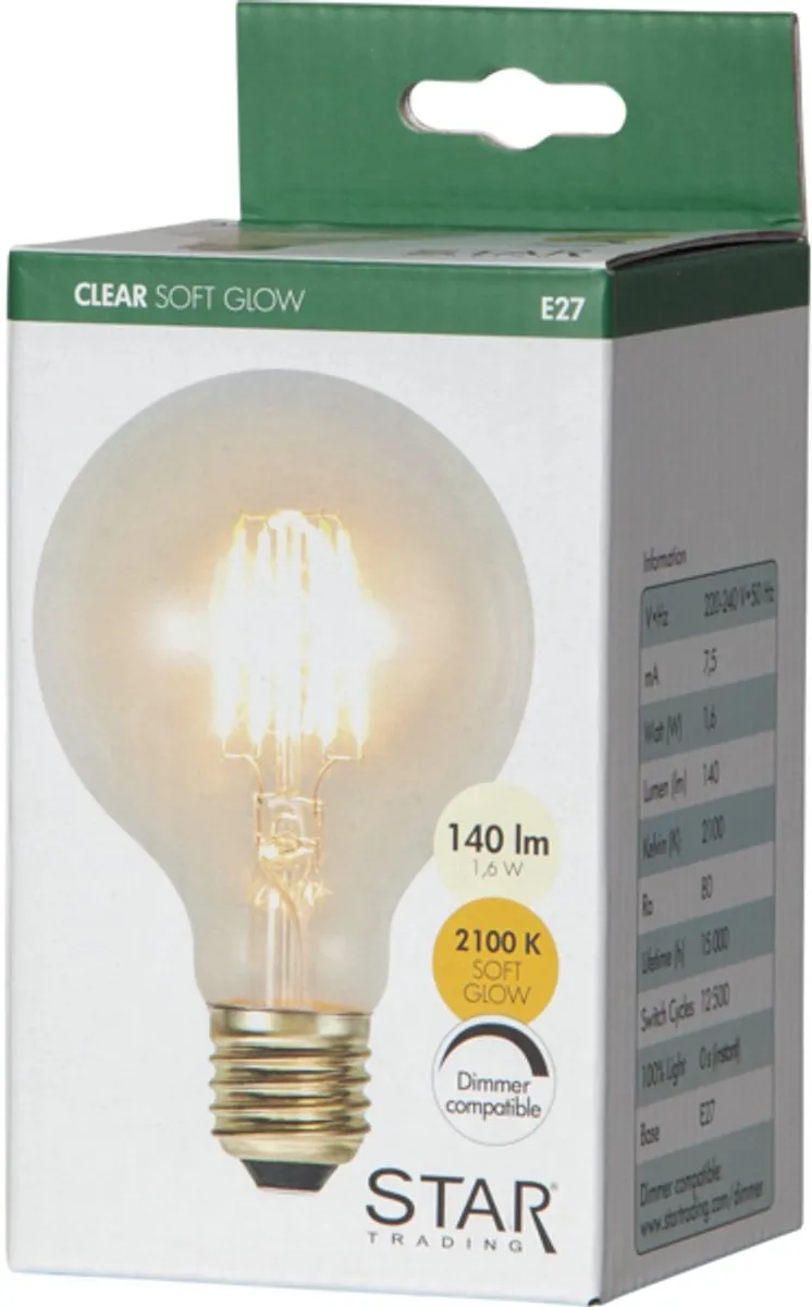 Star Trading Globelamp G80 E27 1.6W - Super Warm Wit <2200K - afbeelding 6 van 6