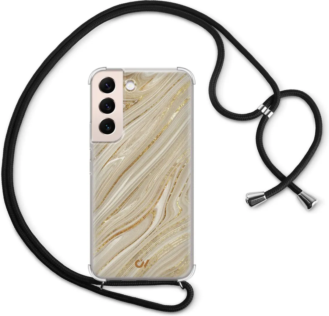 Casevibes S22 Telefoonhoesje Golden Marble - Met koord