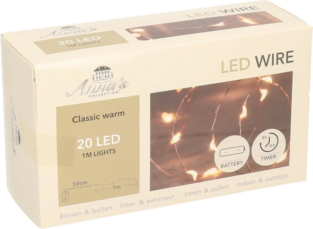 Anna's Collection Draadverlichting Lichtsnoer 20 LED - 100cm - Koper