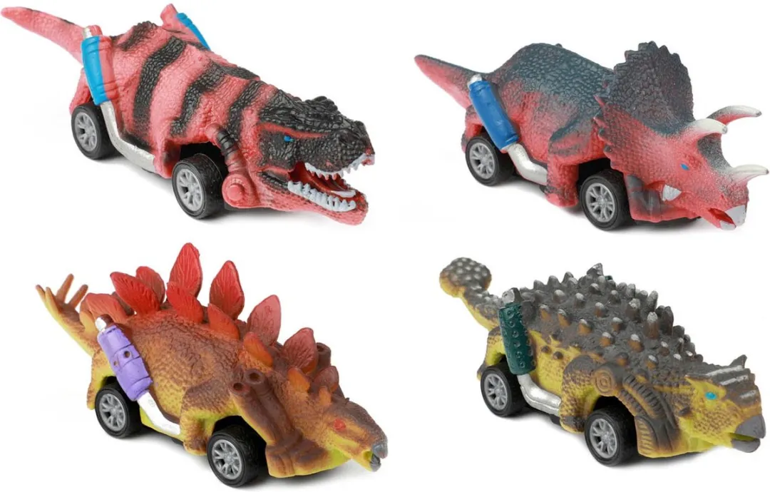 Toi-Toys World of Dinosaurs Dino Pullback Auto - 4 Stuks