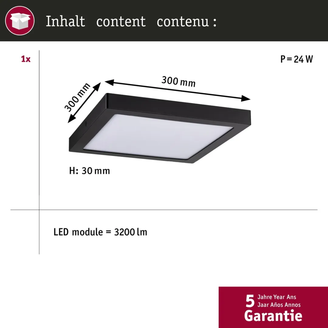 Paulmann LED-paneel Abia 22W 2000lm 4000K - 300x300mm Zwart - afbeelding 6 van 6