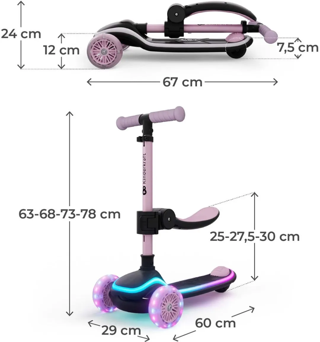 KinderKraft RAKET UP 2-in-1 Loopfiets/Driewieler - Roze - afbeelding 6 van 6