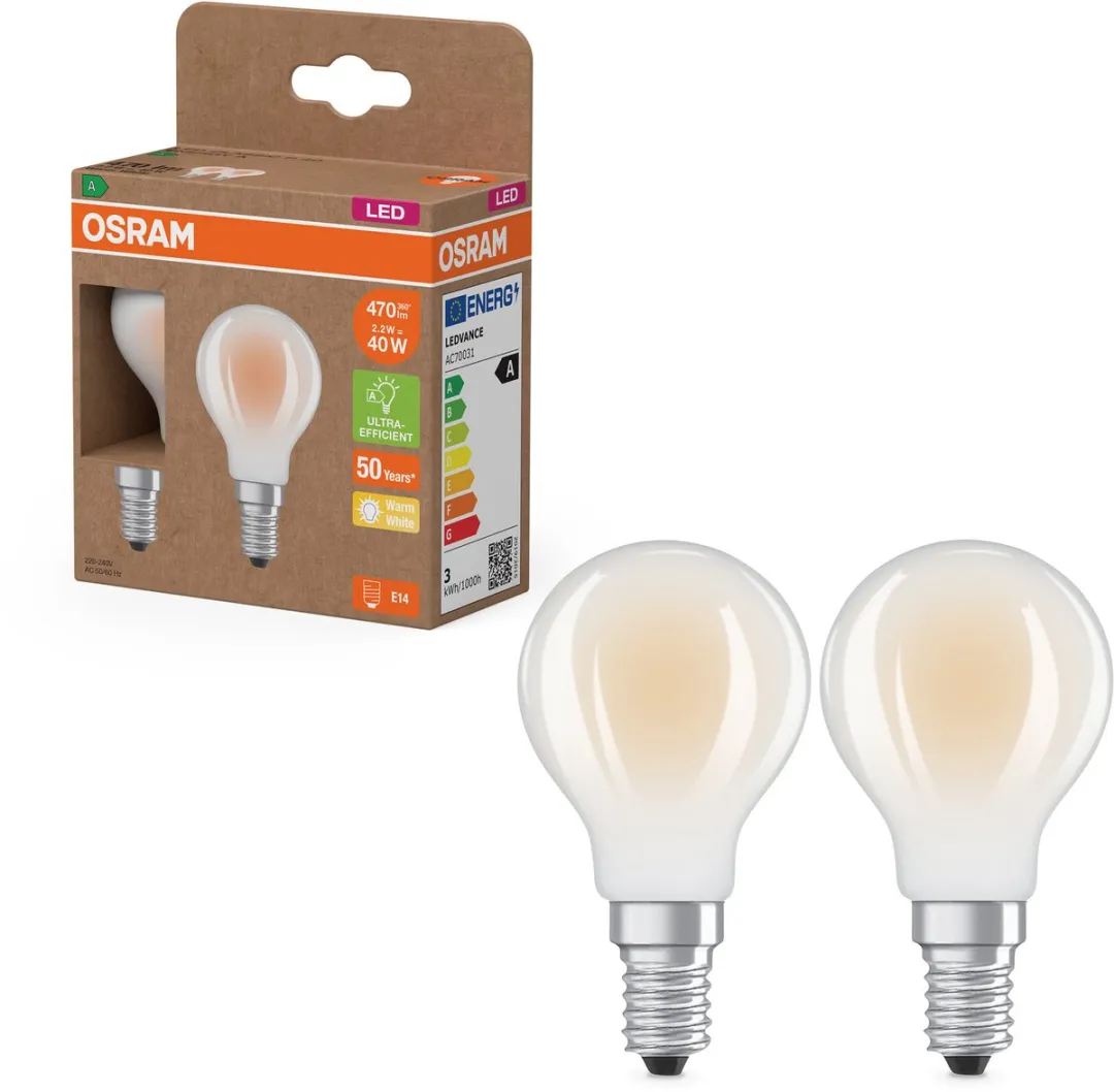 Osram LED Superstar Classic P40 E14 2,2W 470lm Warm Wit - 2 Stuks