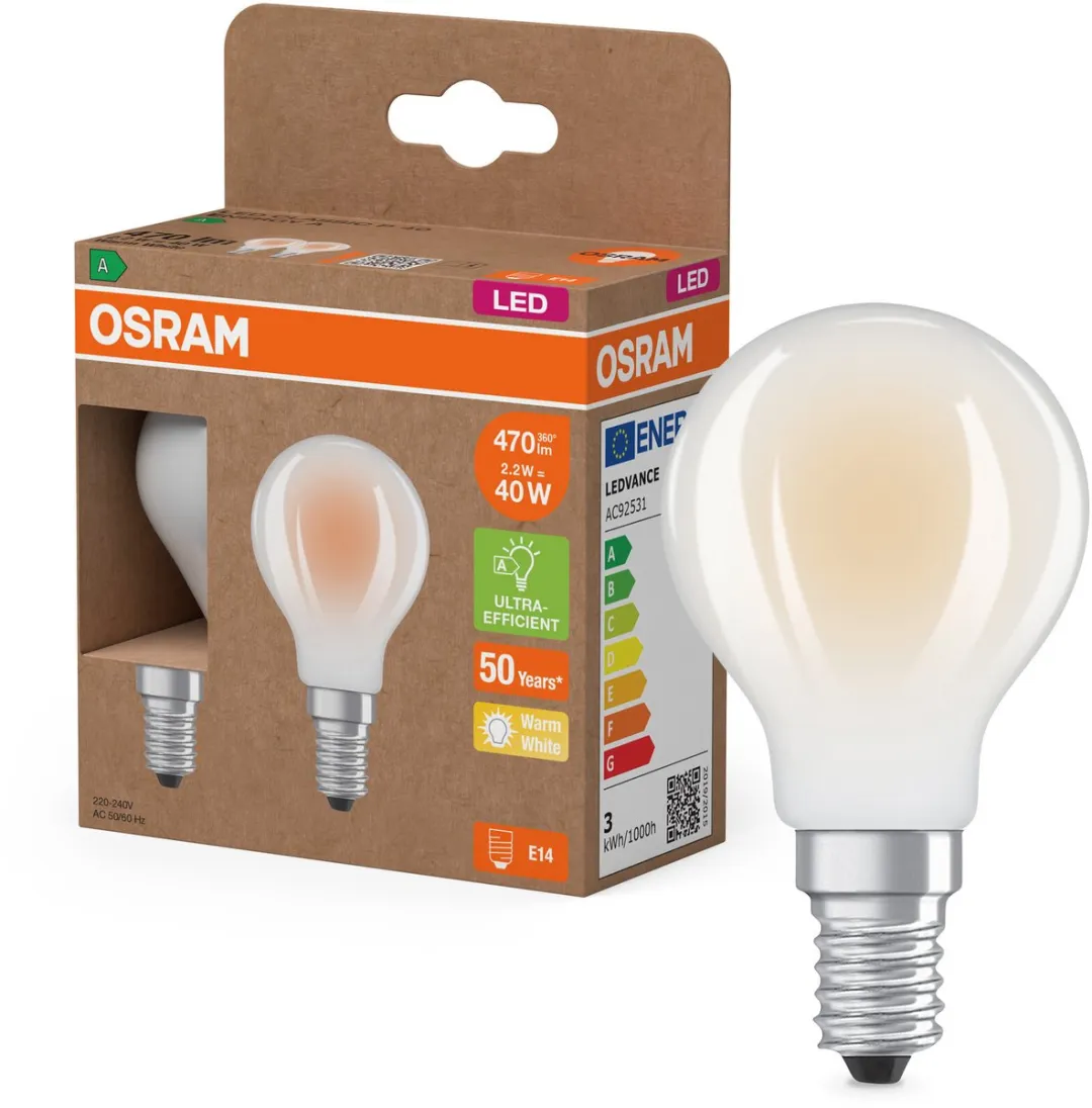 Osram LED Superstar Classic P40 E14 2,2W 470lm Warm Wit - 2 Stuks
