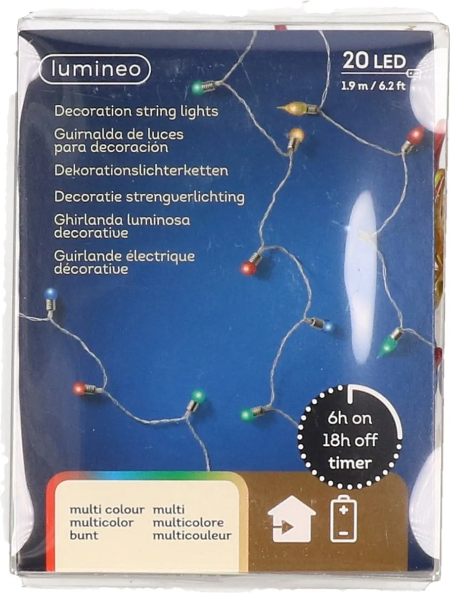 Lumineo Kaarslampjes Feestverlichting 190cm - 20 Stuks - Multicolor