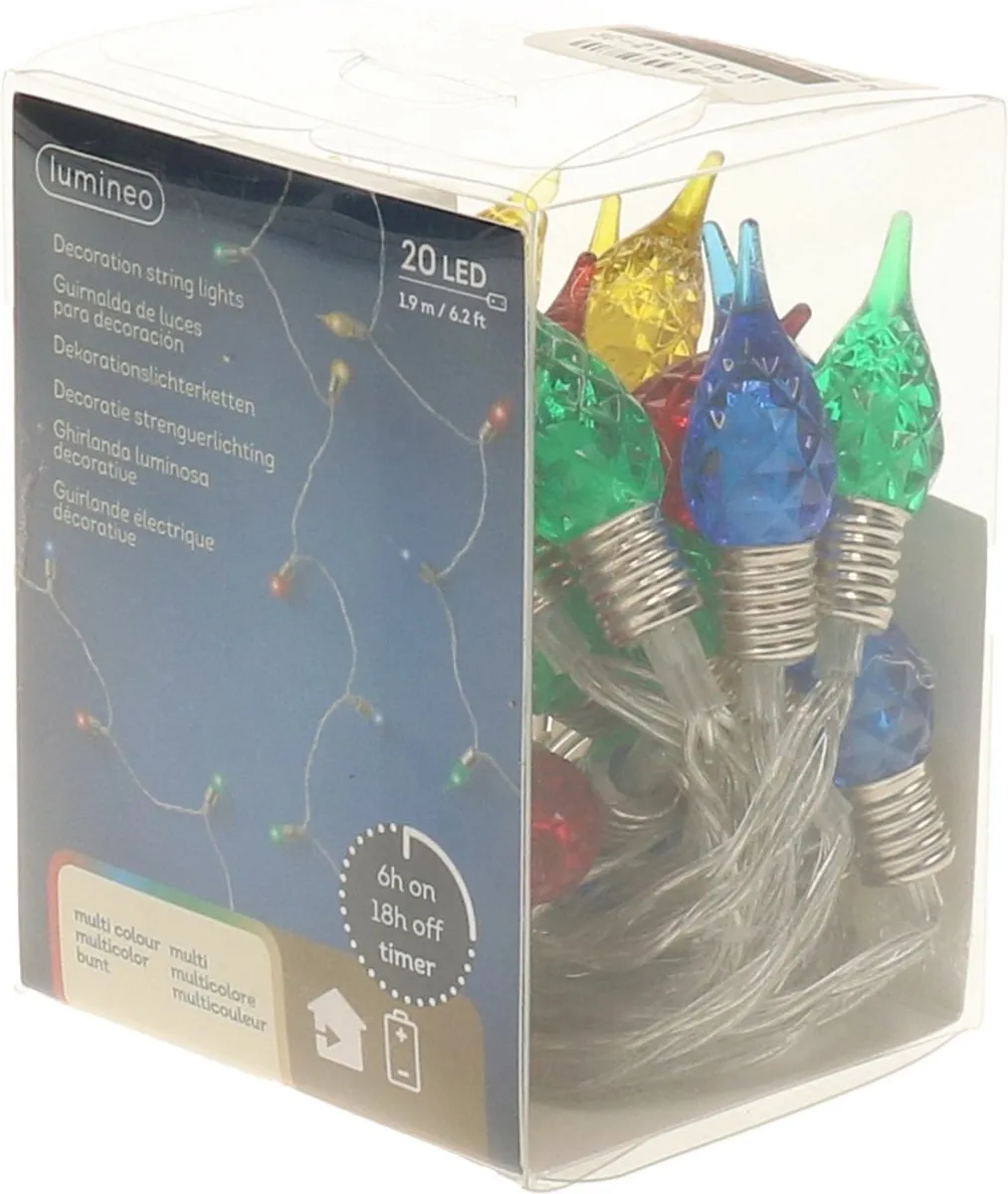 Lumineo Kaarslampjes Feestverlichting 190cm - 20 Stuks - Multicolor