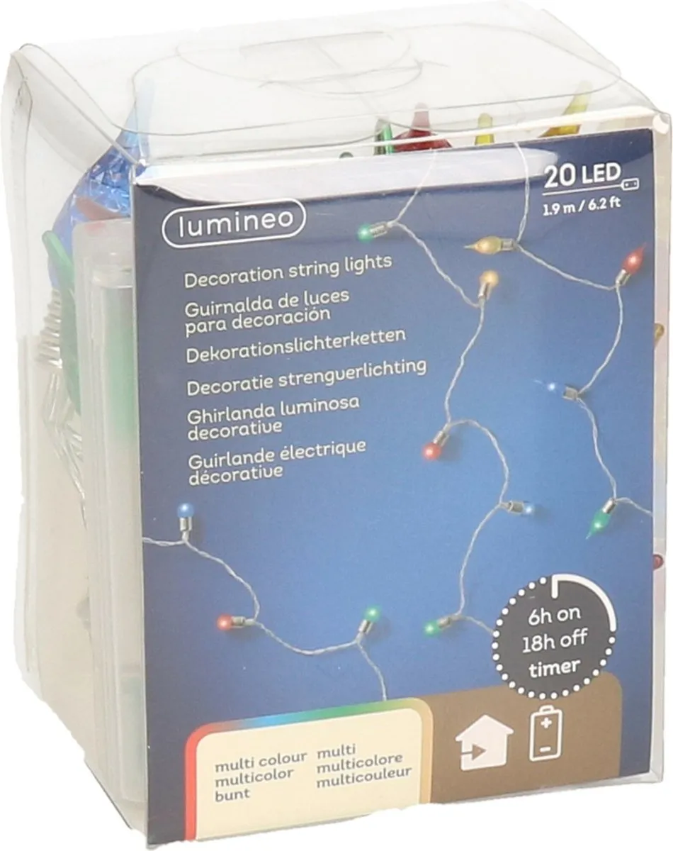 Lumineo Kaarslampjes Feestverlichting 190cm - 20 Stuks - Multicolor