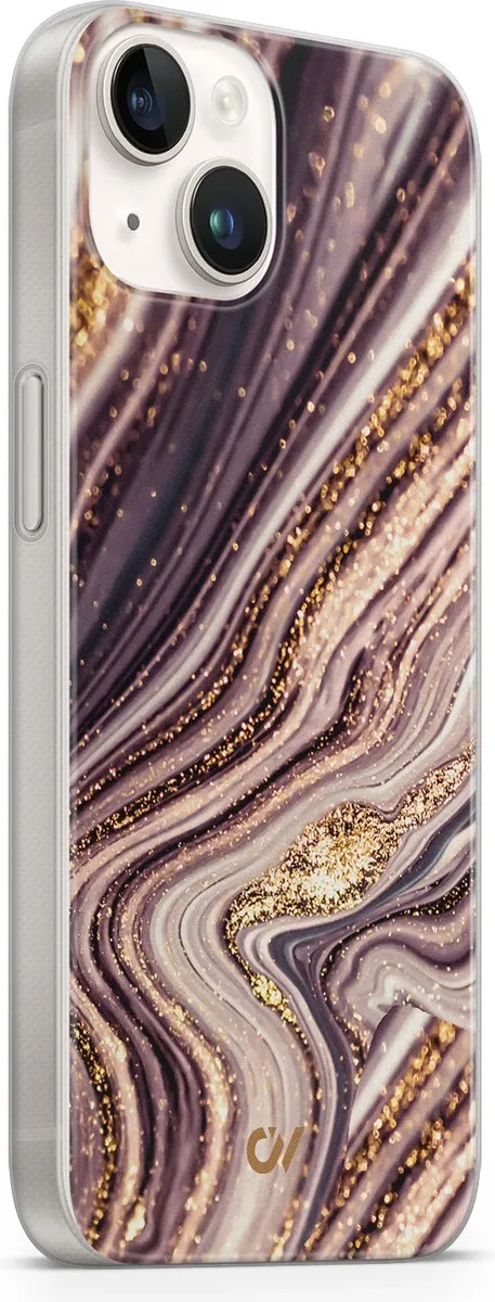 Casevibes iPhone 14 Hoesje A/14/UV/039 - Paars Golden Pink Marble
