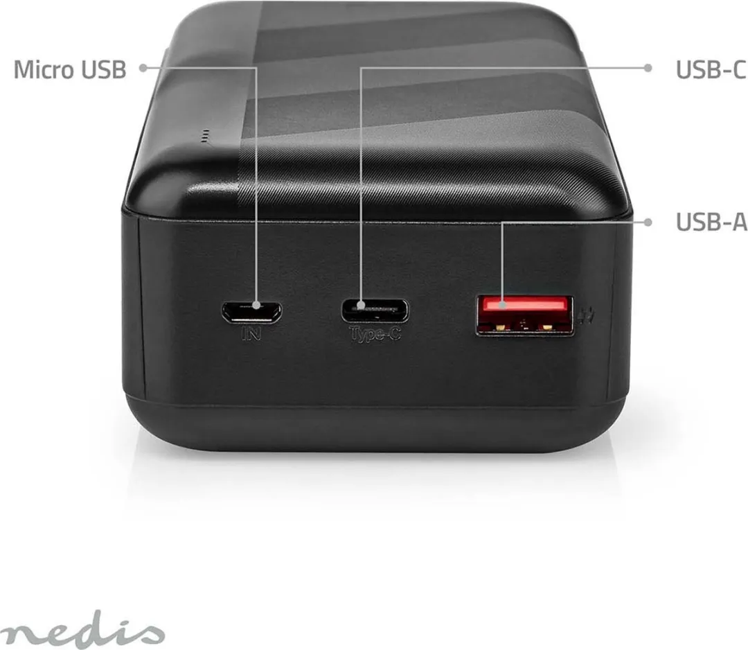 Nedis Powerbank UPBKPD30000BK 30.000mAh - 20W - USB-C/USB-A - Zwart