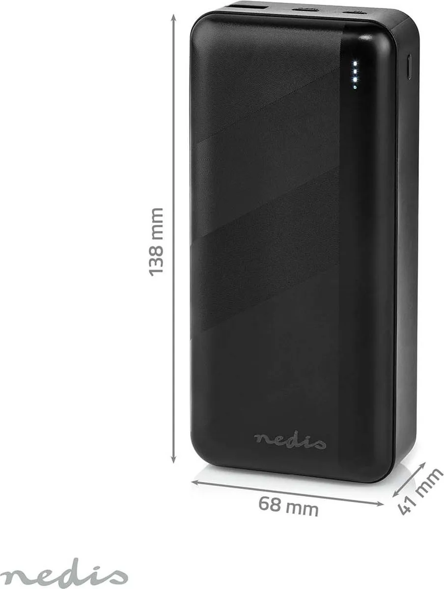 Nedis Powerbank UPBKPD30000BK 30.000mAh - 20W - USB-C/USB-A - Zwart