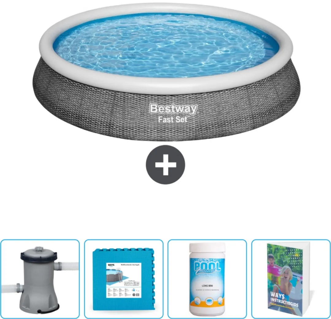 Bestway Fast Set Rond Zwembad 396x84cm - 7340L - Grijs